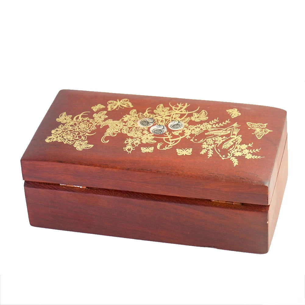 Carved Wooden Jewelry Box, Mother-of-Pearl Inlay with Mirror