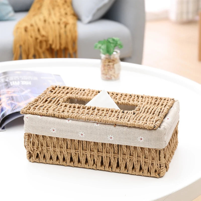 Handwoven Rattan Tissue Box, Natural Tissue Cover