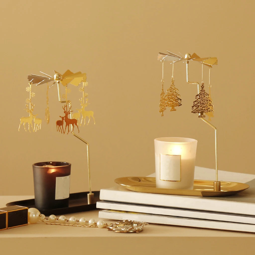 Spinning Candle Carousel, Gold Christmas Tealight Holder
