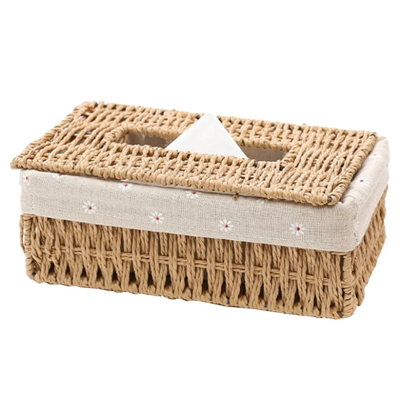 Handwoven Rattan Tissue Box, Natural Tissue Cover