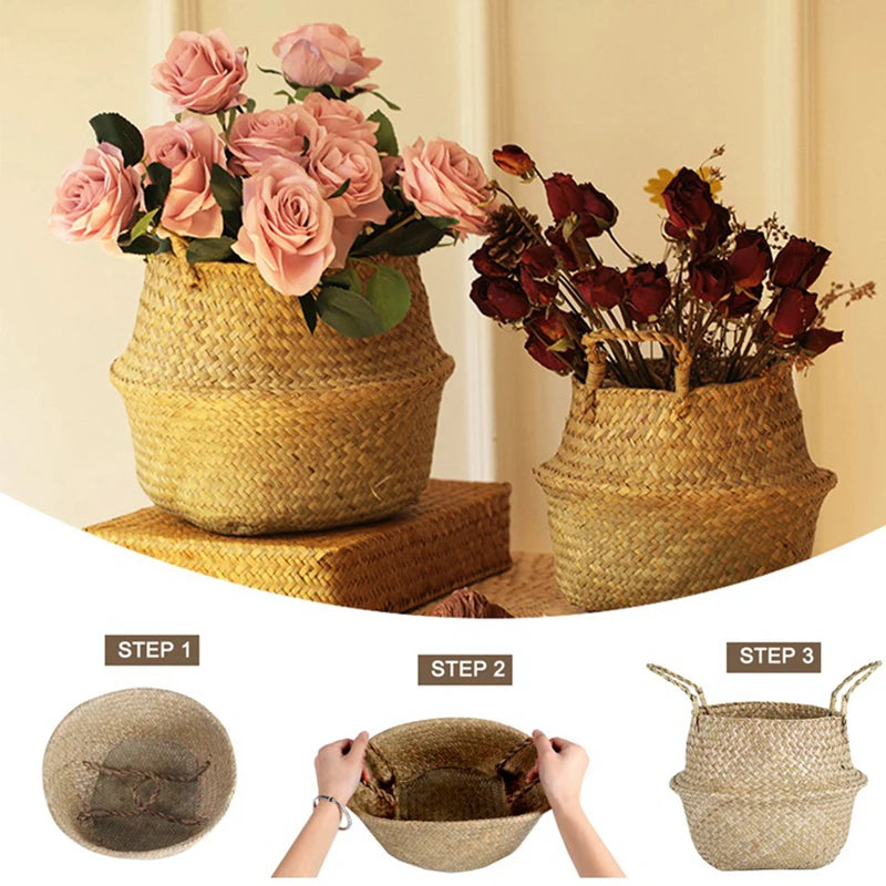 Seagrass Basket Planter, Woven Belly Basket