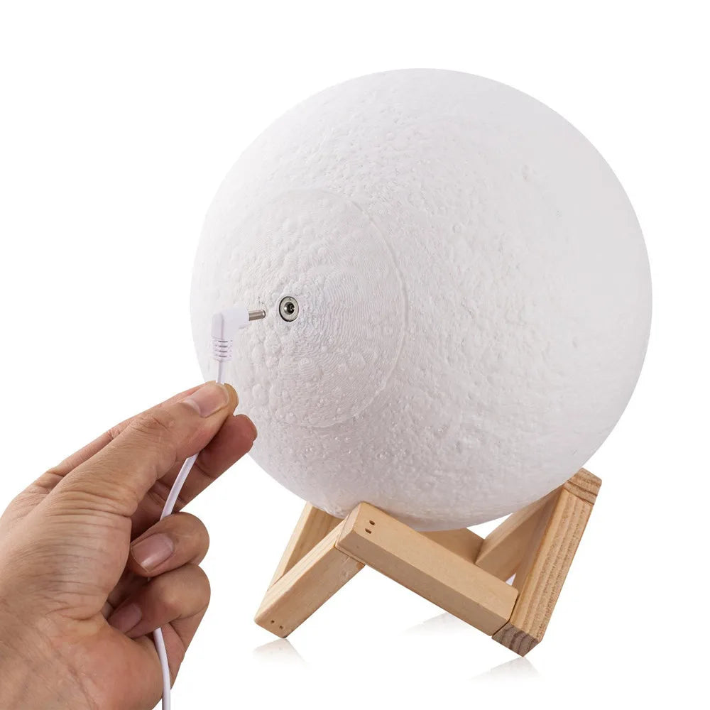 Moon Lamp, 3D Printed Lunar Night Light with Wood Stand
