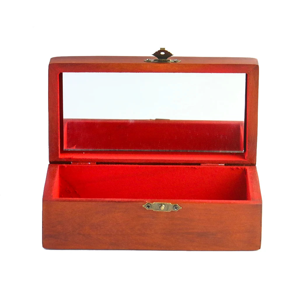 Carved Wooden Jewelry Box, Mother-of-Pearl Inlay with Mirror