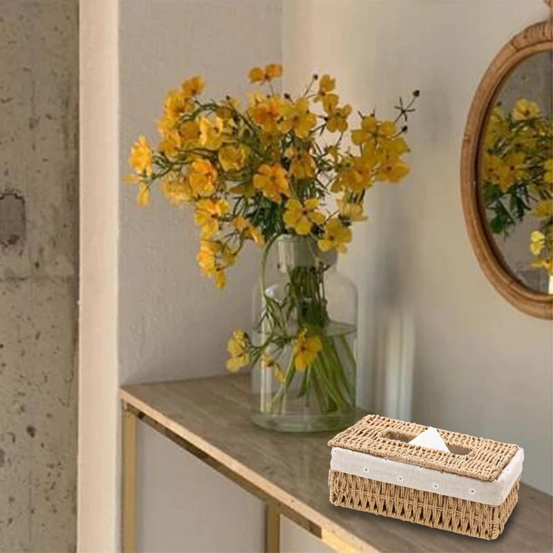 Handwoven Rattan Tissue Box, Natural Tissue Cover