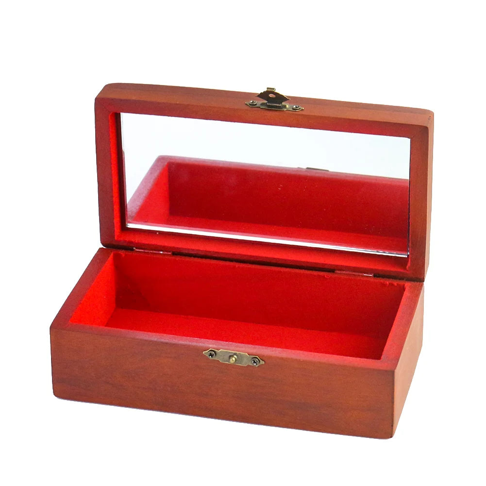 Carved Wooden Jewelry Box, Mother-of-Pearl Inlay with Mirror