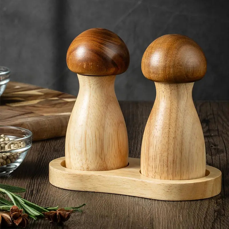 Mushroom Salt & Pepper Grinders, Wooden Spice Mills