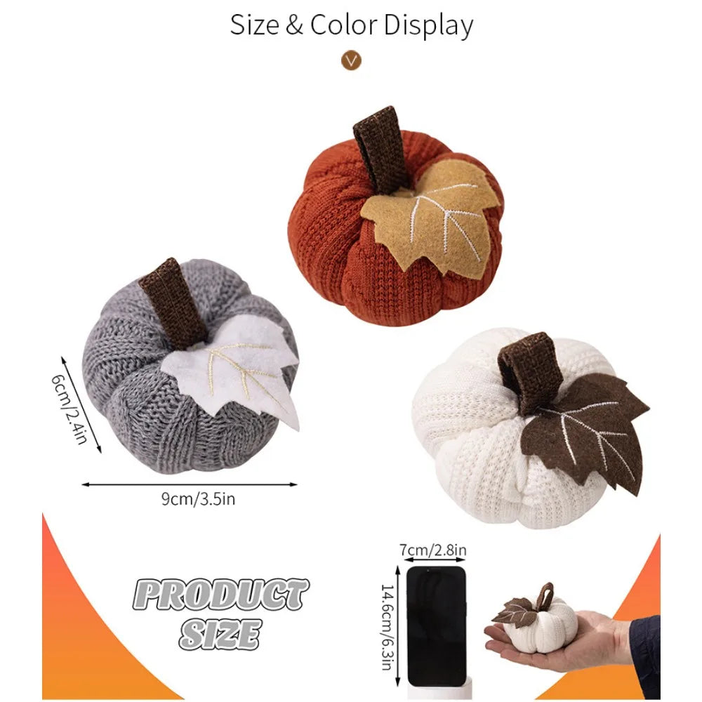 Knit Pumpkins, Cozy Fall Table Decor (Set of 3)