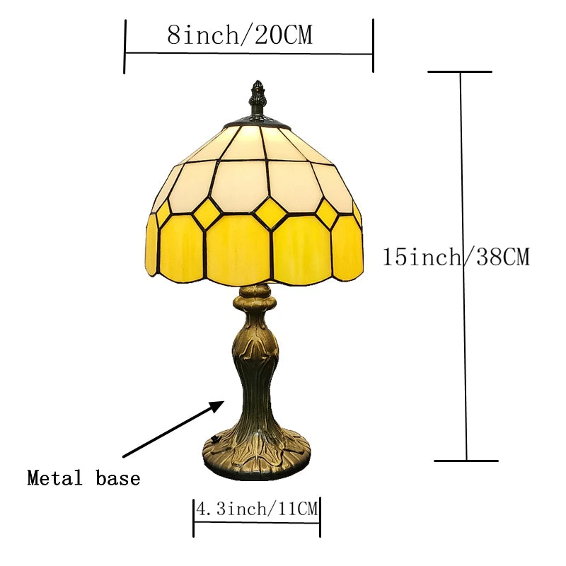 Tiffany-Style Checkered Glass Table Lamp, 8 Inch Bedside Lamp
