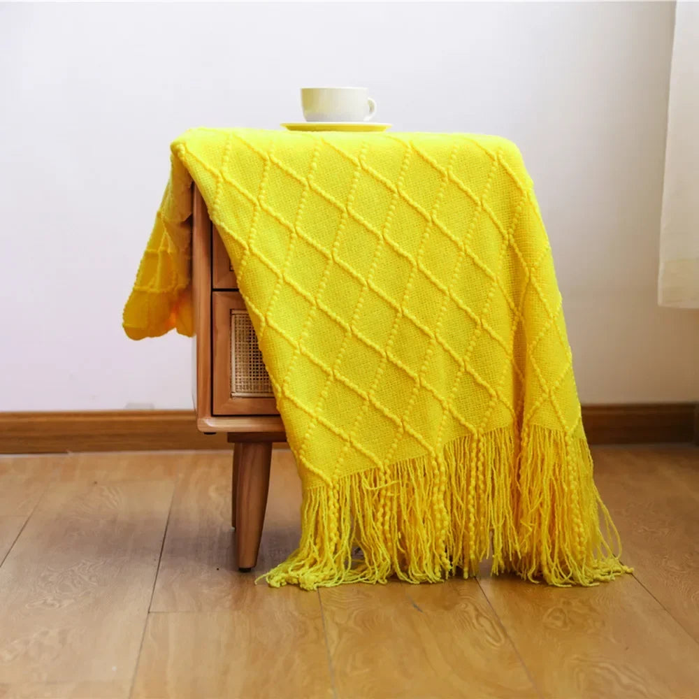 Textured Knit Tassel Throw Blanket product photo 4