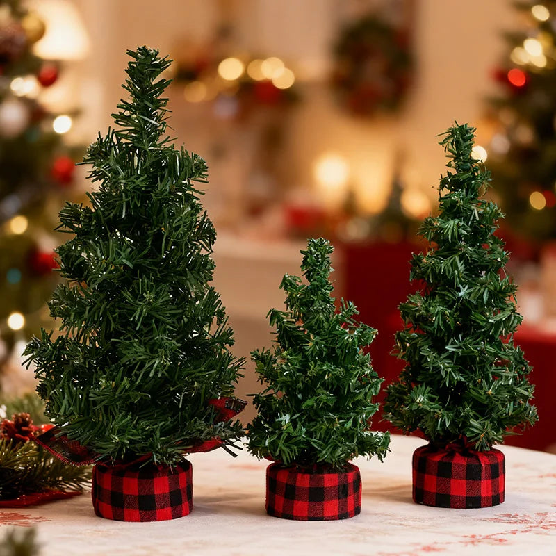 Mini Christmas Tree with Plaid Base, Tabletop Pine Tree