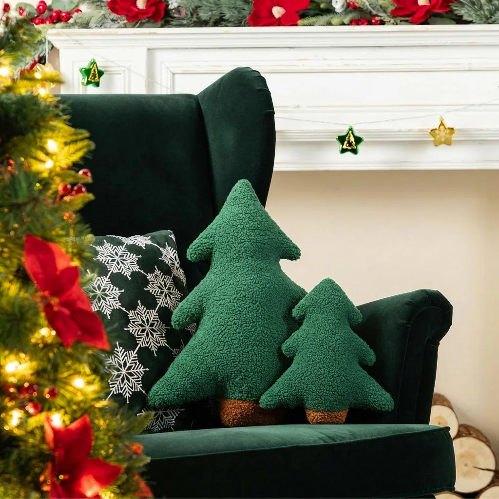 Christmas Tree Pillow, Plush Tree-Shaped Throw Cushion