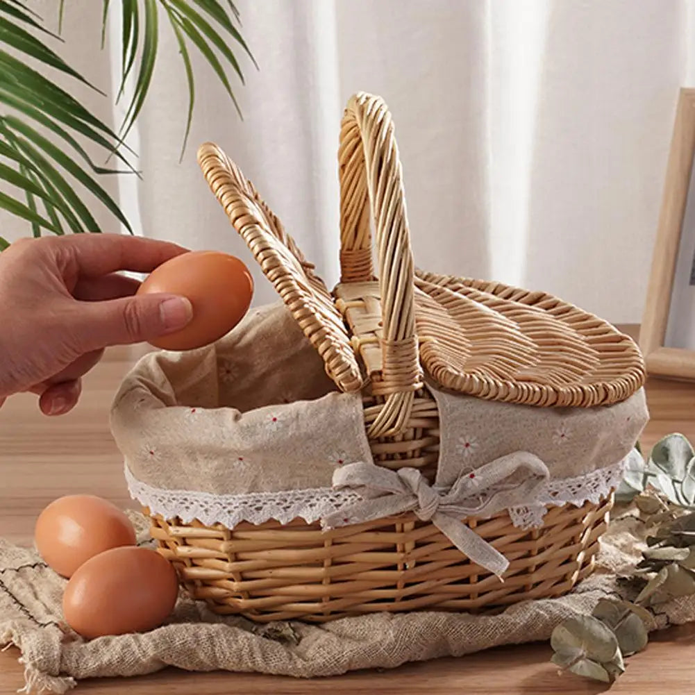 Rattan picnic basket with linen liner
