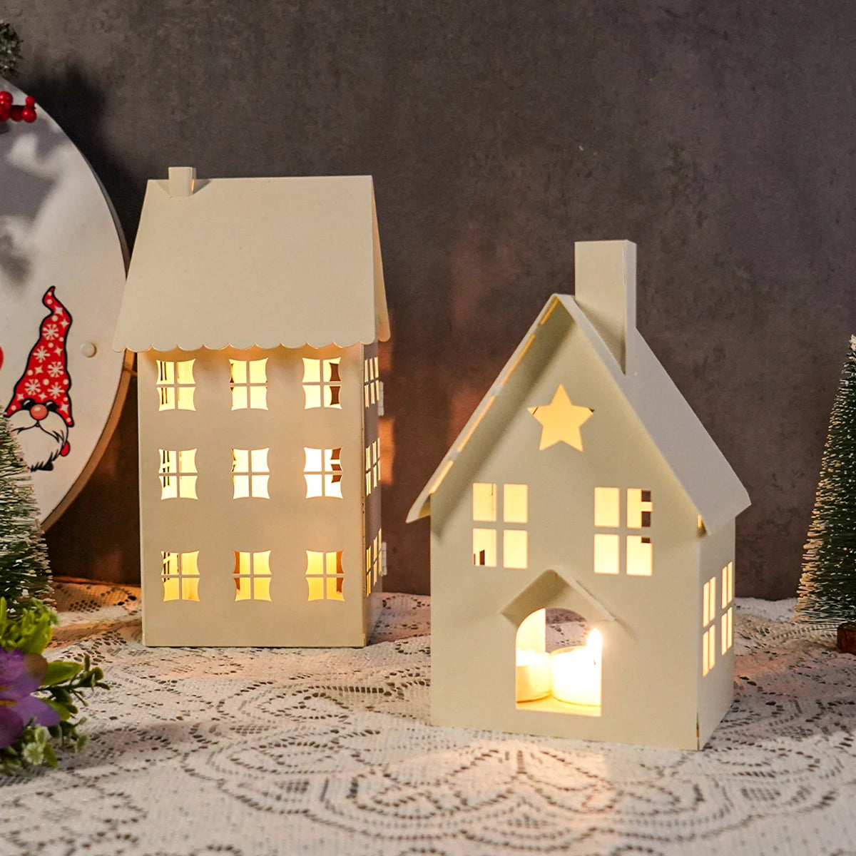 Metal Cottage Candle Holder, Tealight House Lantern