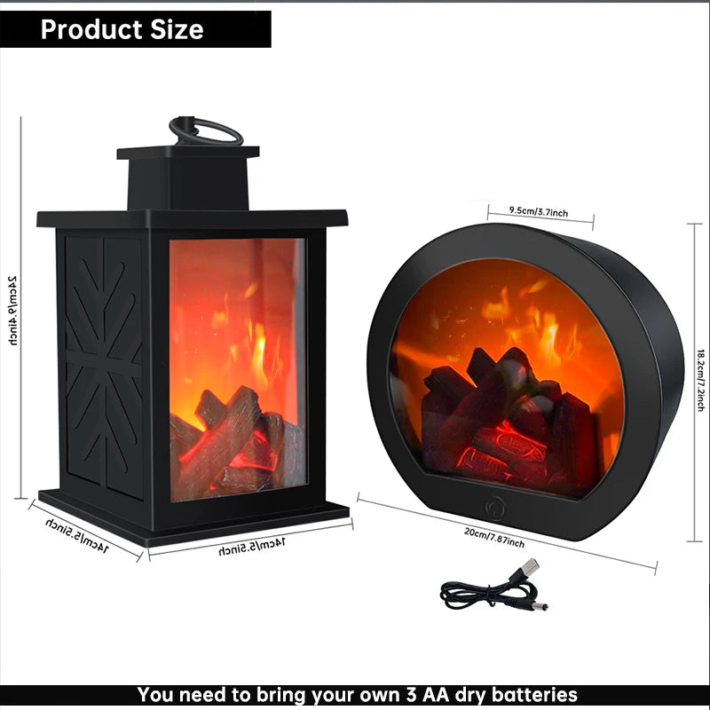 Fireplace Lantern, Flickering Log Flame LED Lamp