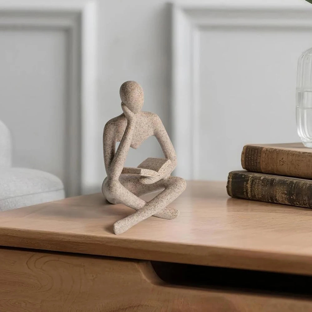Abstract Thinker Statue, Modern Sculpture for Shelf Decor