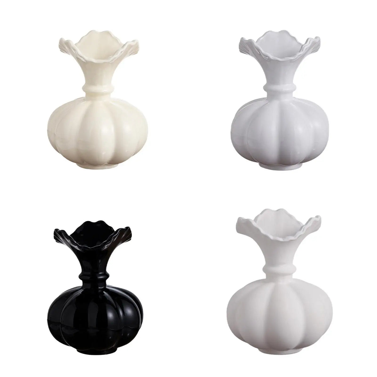 Ceramic Pumpkin Vase, Ruffled Neck Bud Vase