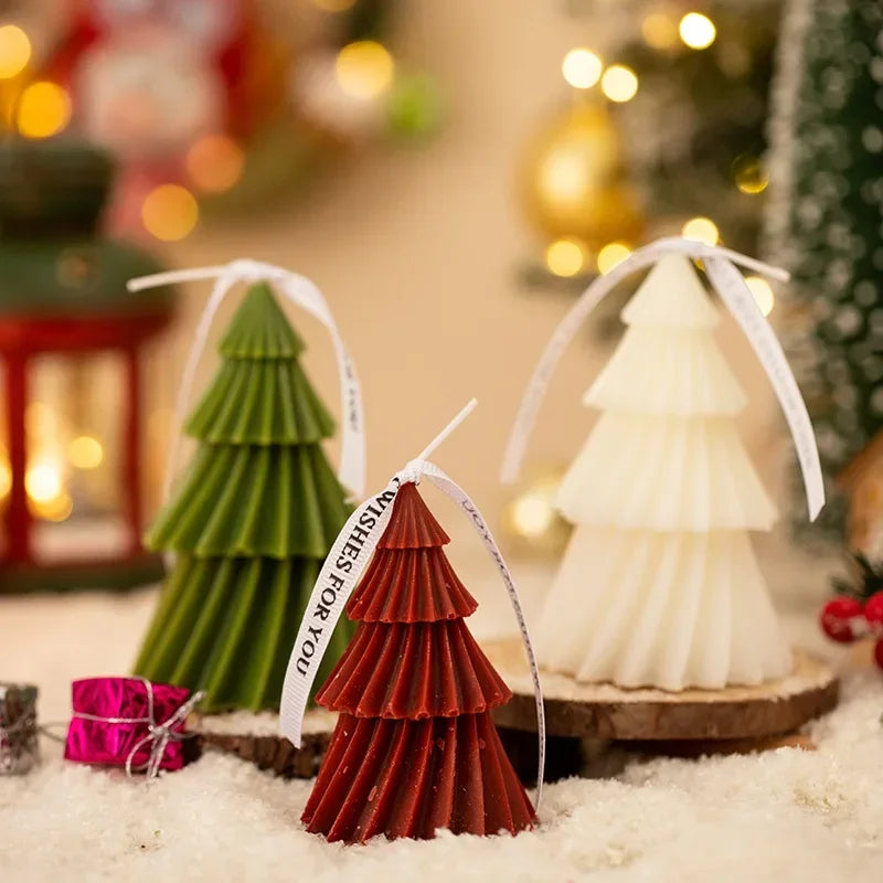 Pleated Christmas Tree Candle, Handmade Soy Wax Scented Candle