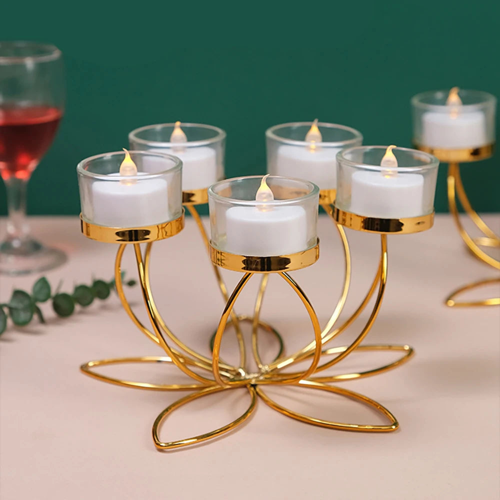 Gold Lotus Tealight Holder, Metal Candle Centerpiece
