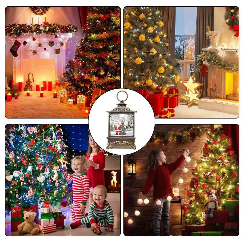 Swirling Snow Globe Lantern, Lighted Christmas Scene