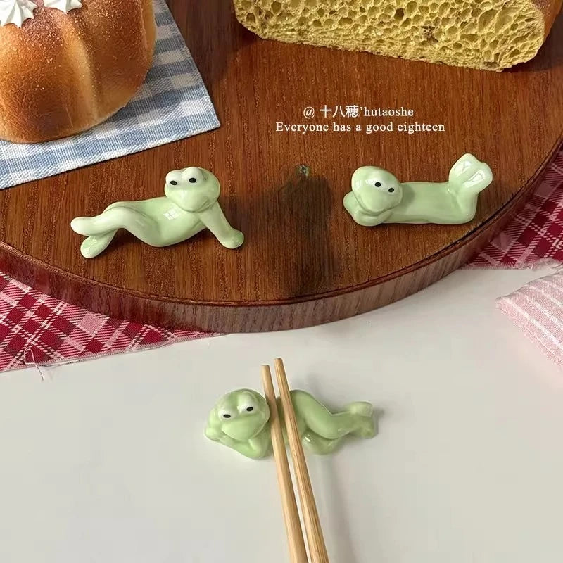 Frog Chopstick Rest, Cute Ceramic Spoon & Utensil Rest