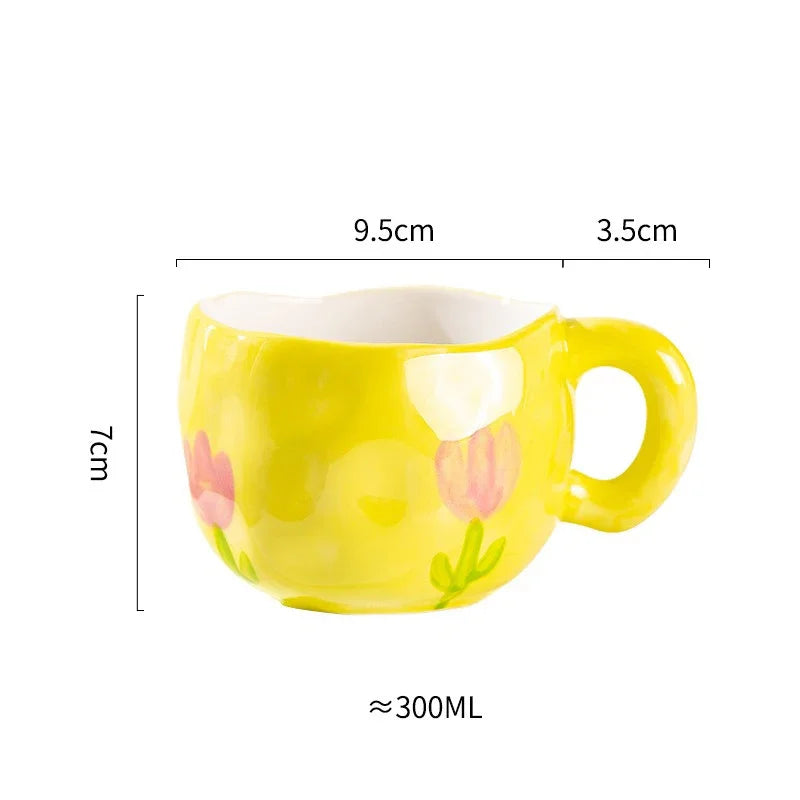 Hand-Painted Ceramic Mug, Cute Irregular Flower Coffee Mug