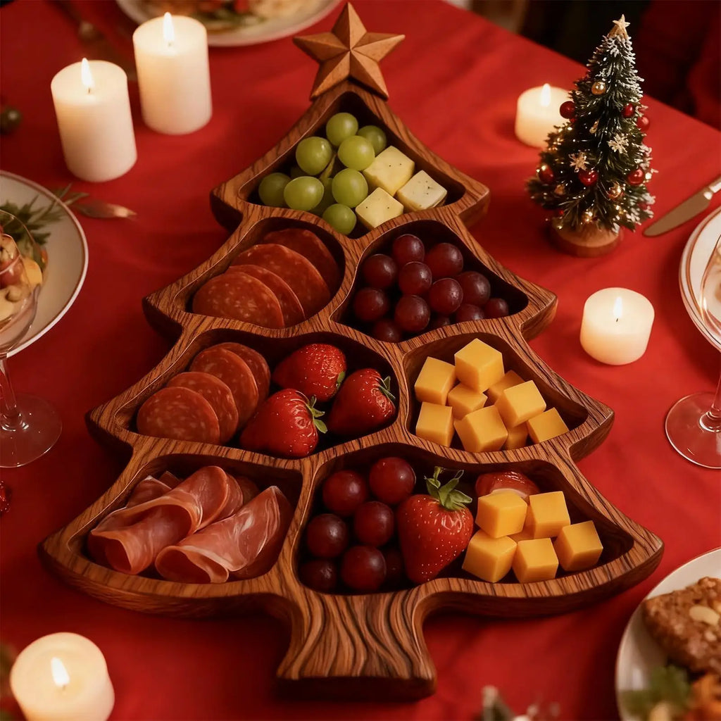 Christmas Tree Charcuterie Board, Wooden Divided Serving Tray