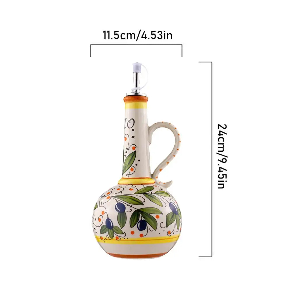 Hand-Painted Ceramic Olive Oil Bottle, Italian-Style Oil Dispenser