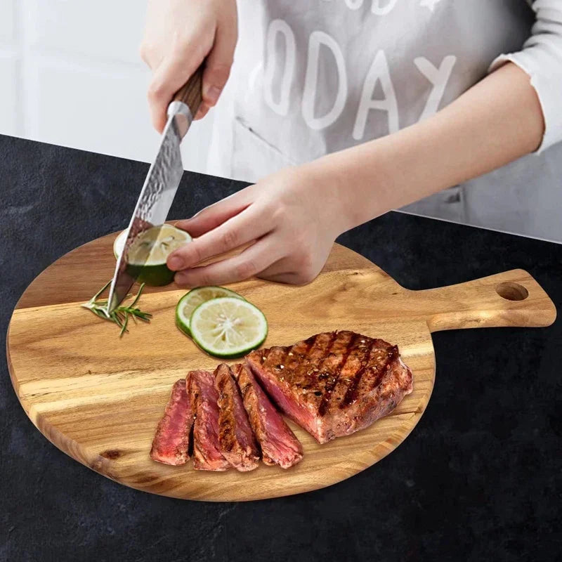 Acacia Wood Cutting Board with Handle, Charcuterie Serving Board