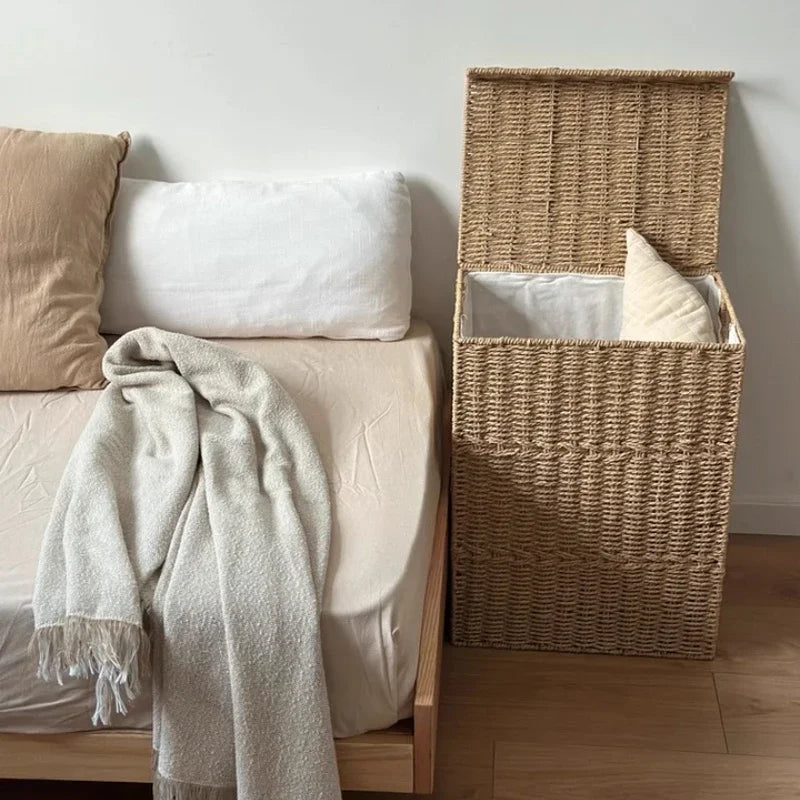 Rattan Laundry Hamper, Woven Basket with Lid