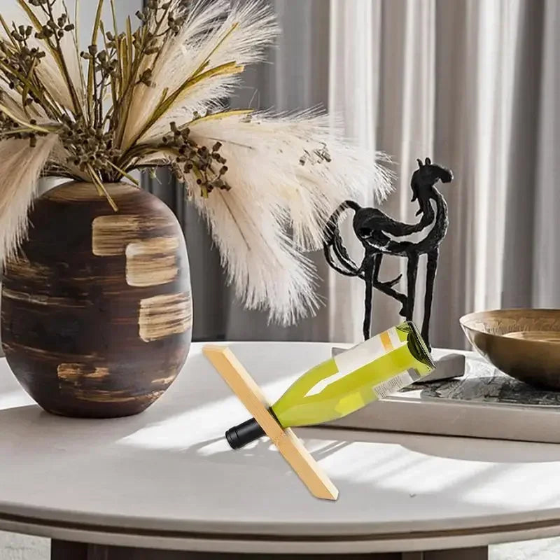 Balancing Wine Bottle Holder, Bamboo Tabletop Wine Rack