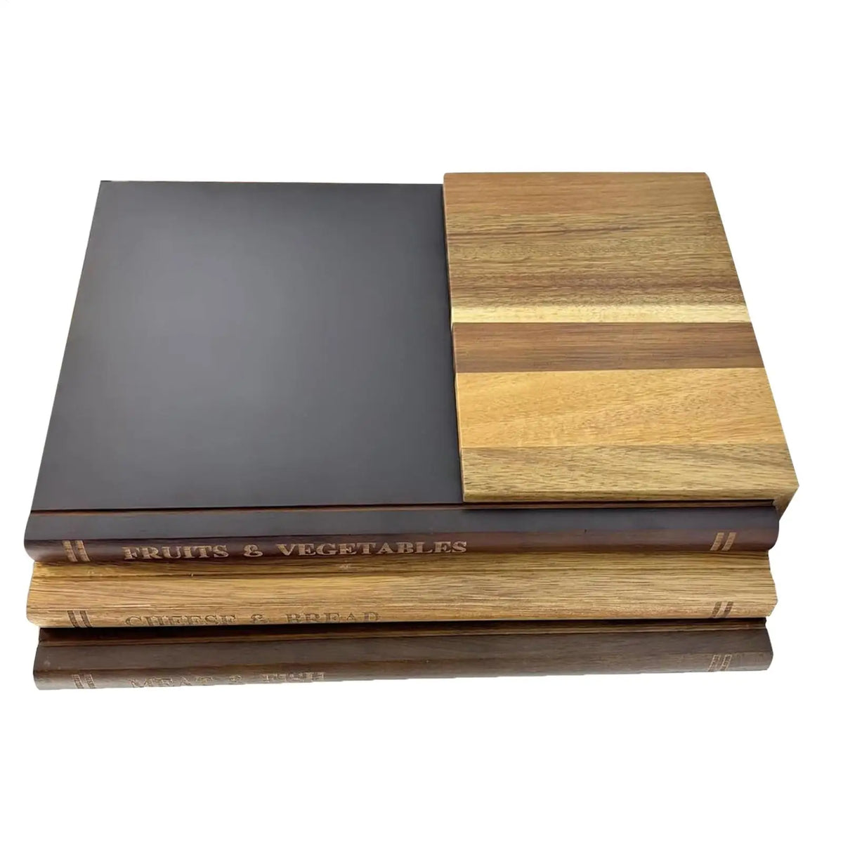 Book Cutting Boards, Acacia Wood Set of 3 with Stand