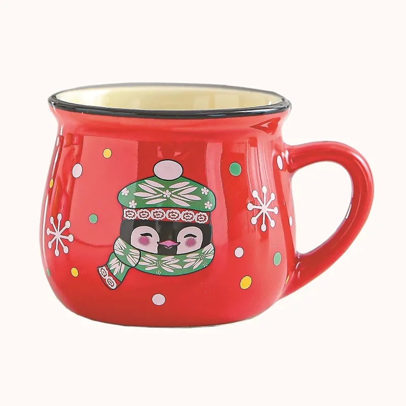 Christmas ceramic mug, red penguin design