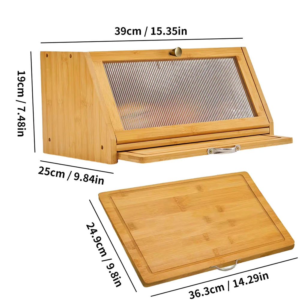 Bamboo Bread Box with Cutting Board, Countertop Bread Bin