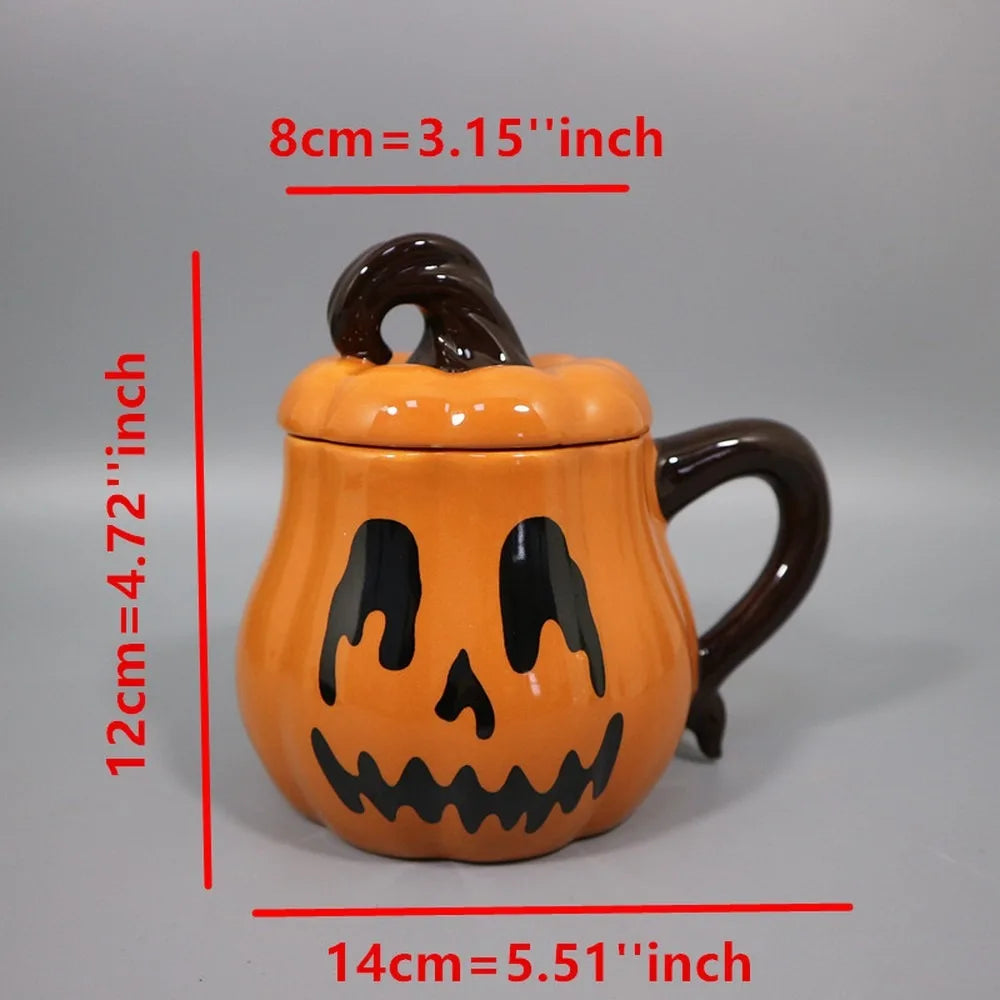 Jack-o'-Lantern Mug with Lid, Ceramic Pumpkin Cup (300ml)