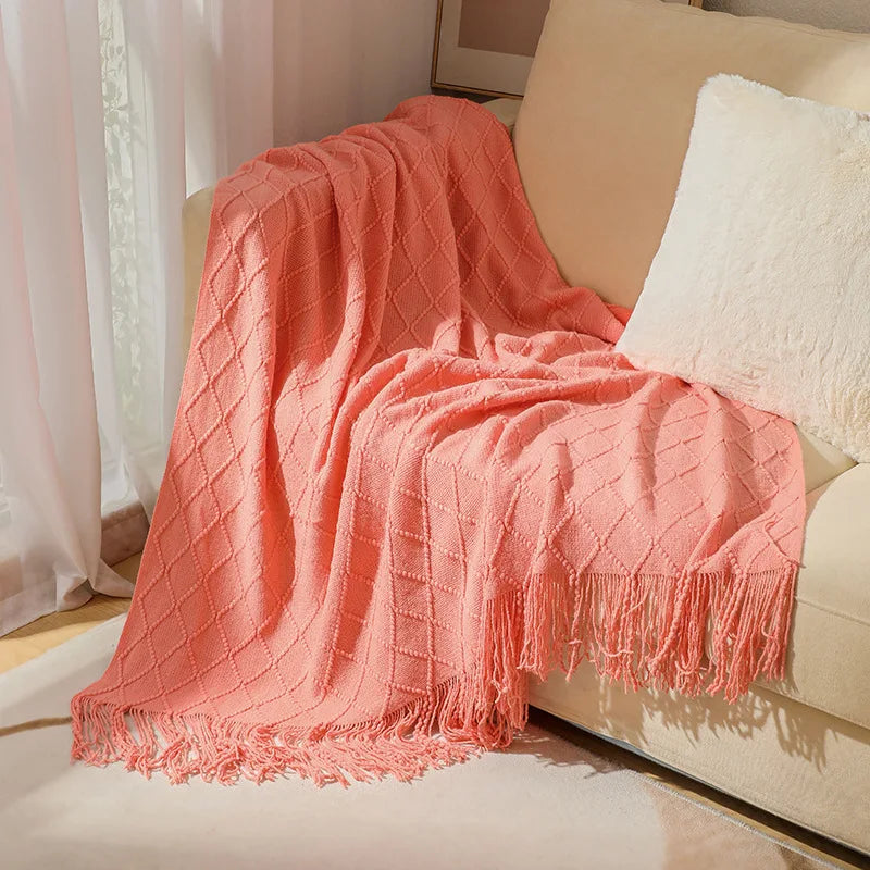 Textured Knit Tassel Throw Blanket product photo 8