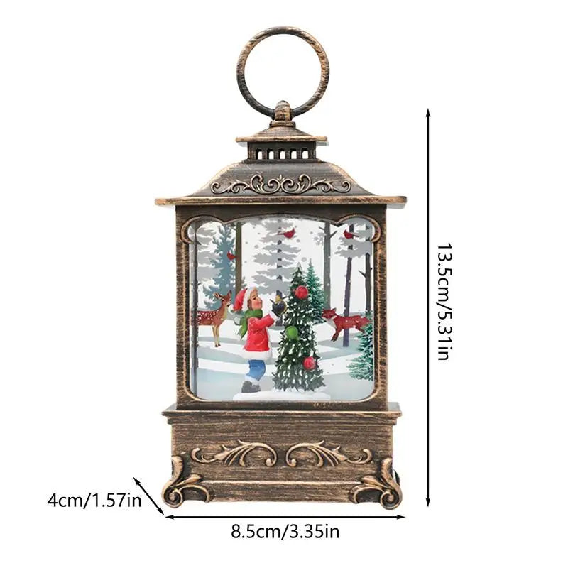 Swirling Snow Globe Lantern, Lighted Christmas Scene