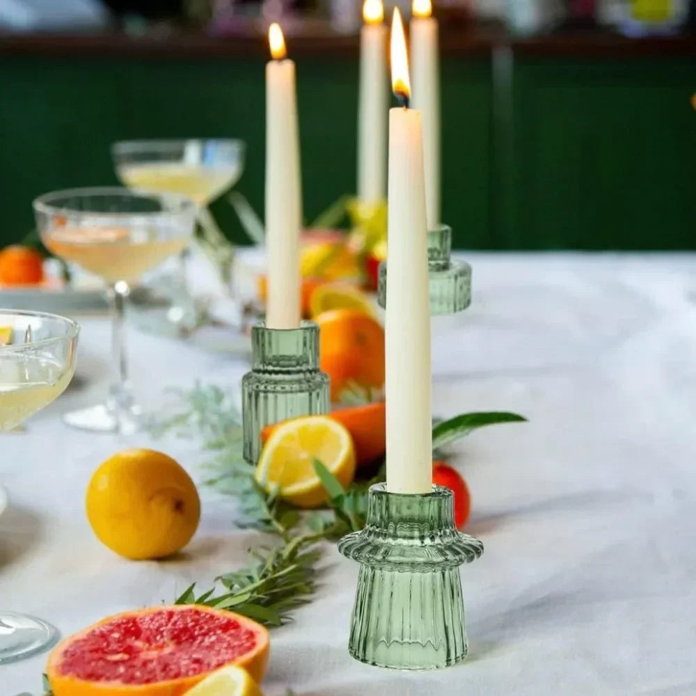 Ribbed Glass Candle Holders, Taper & Tealight Set of 3