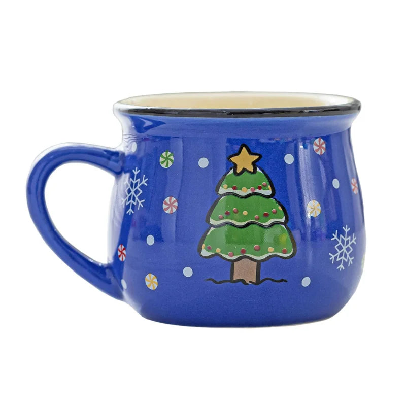 Christmas ceramic mug, blue Christmas tree design