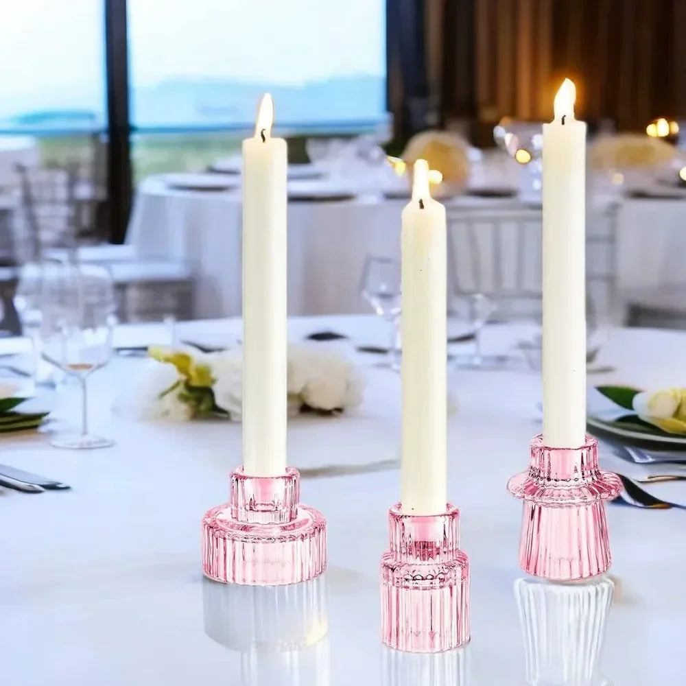 Ribbed Glass Candle Holders, Taper & Tealight Set of 3