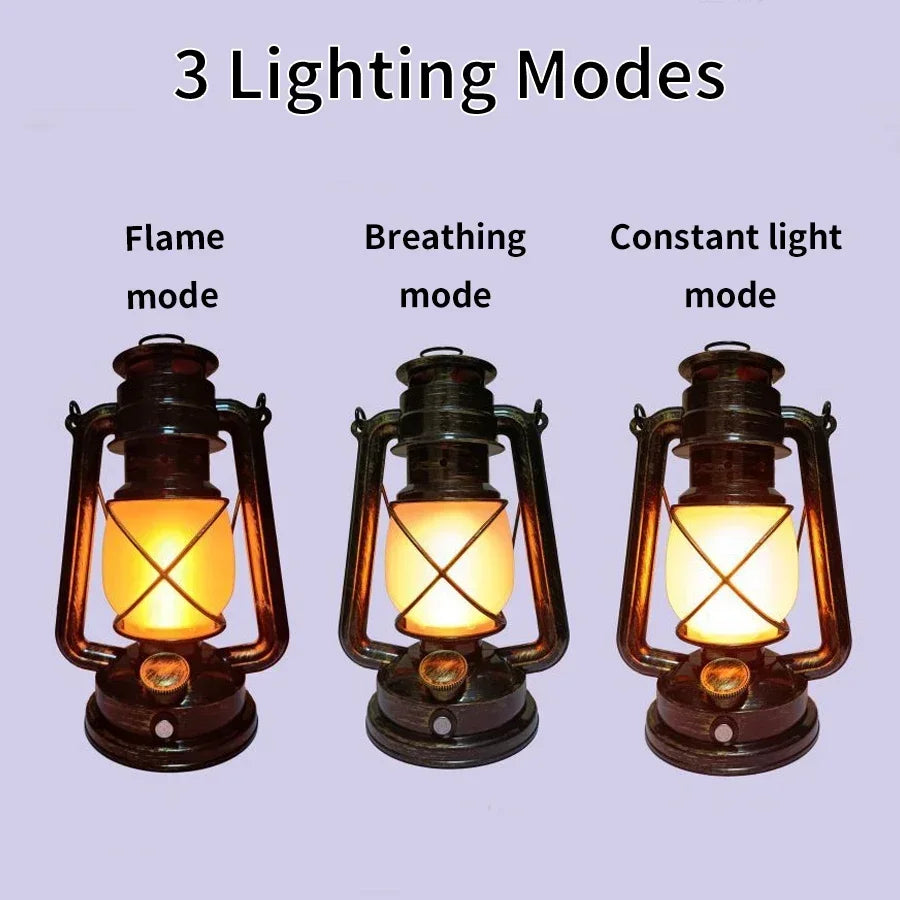 Vintage Rechargeable Lantern, Flickering Flame LED Hurricane Lamp