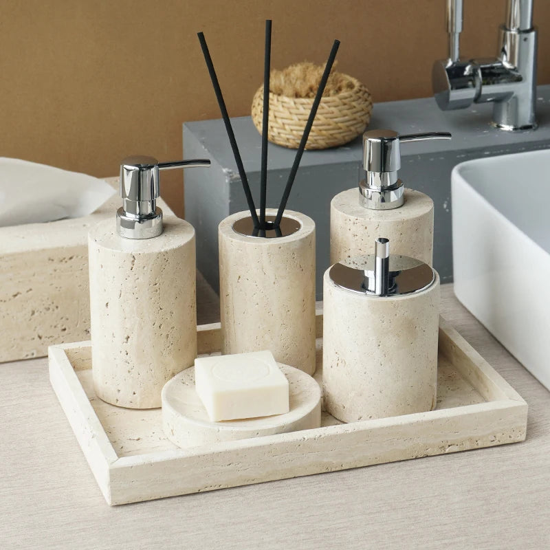 Travertine Soap Dispenser, Natural Stone Pump Bottle