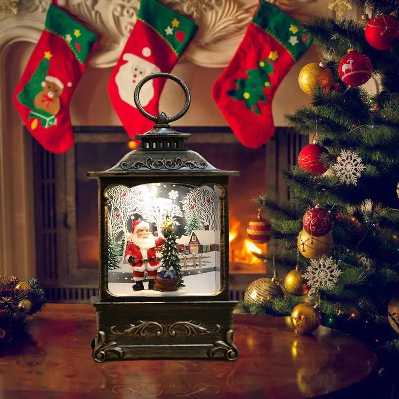 Swirling Snow Globe Lantern, Lighted Christmas Scene