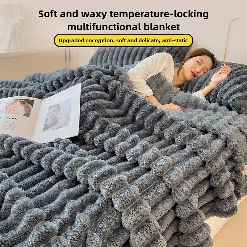 Cream ribbed faux fur throw blanket