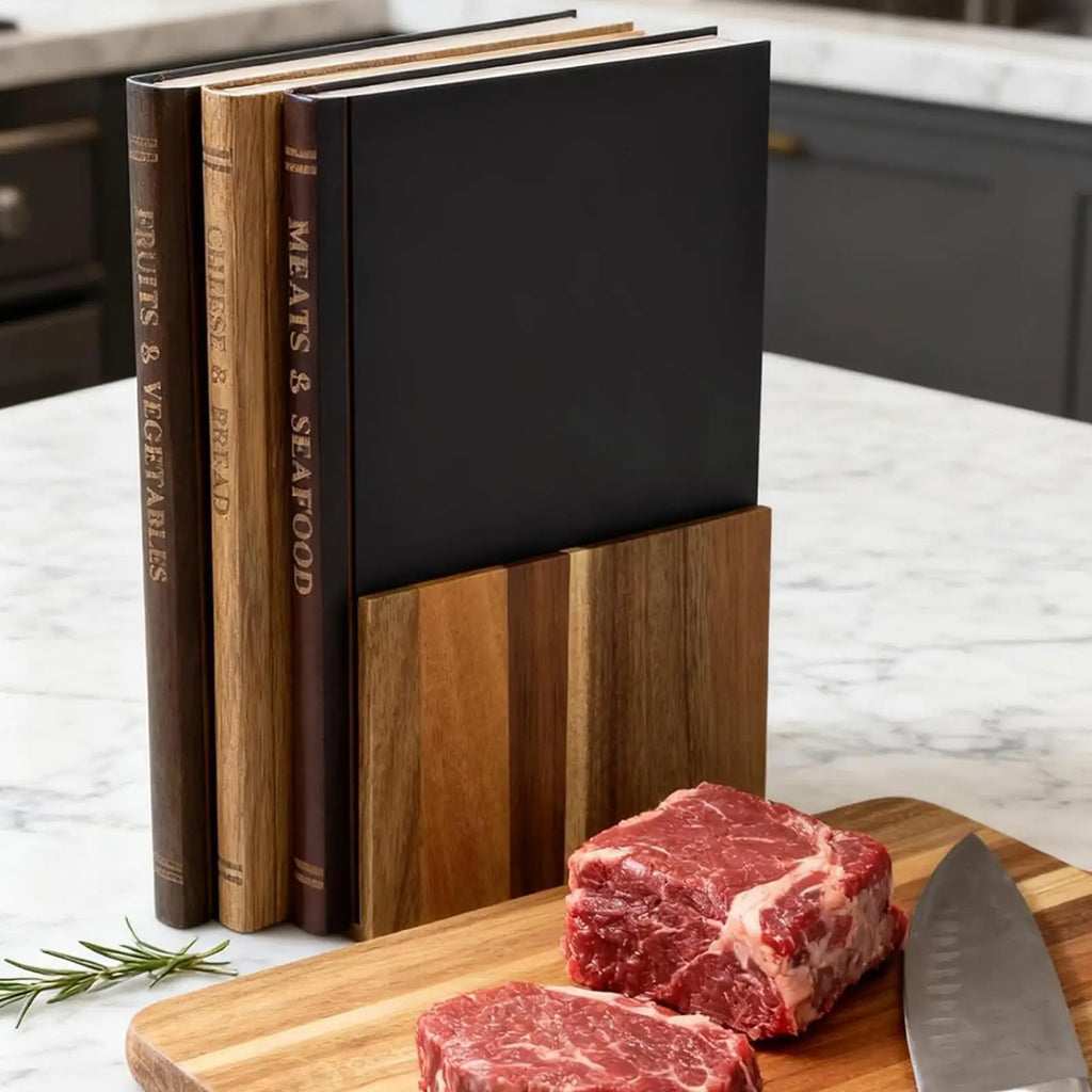 Book Cutting Boards, Acacia Wood Set of 3 with Stand