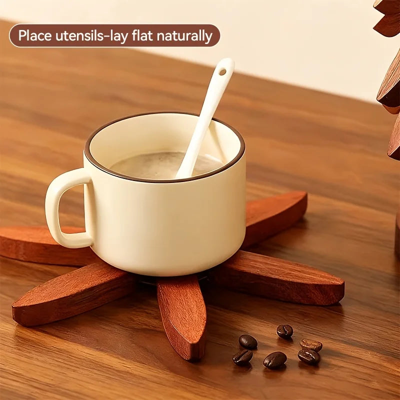 Tree Trivet Set, Folding Wooden Trivets on a Stand