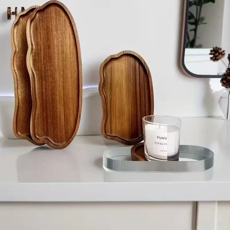 Acacia Wood Tray, Bathroom Vanity & Candle Tray