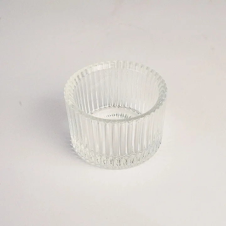 Ribbed glass tealight holders, set of 2