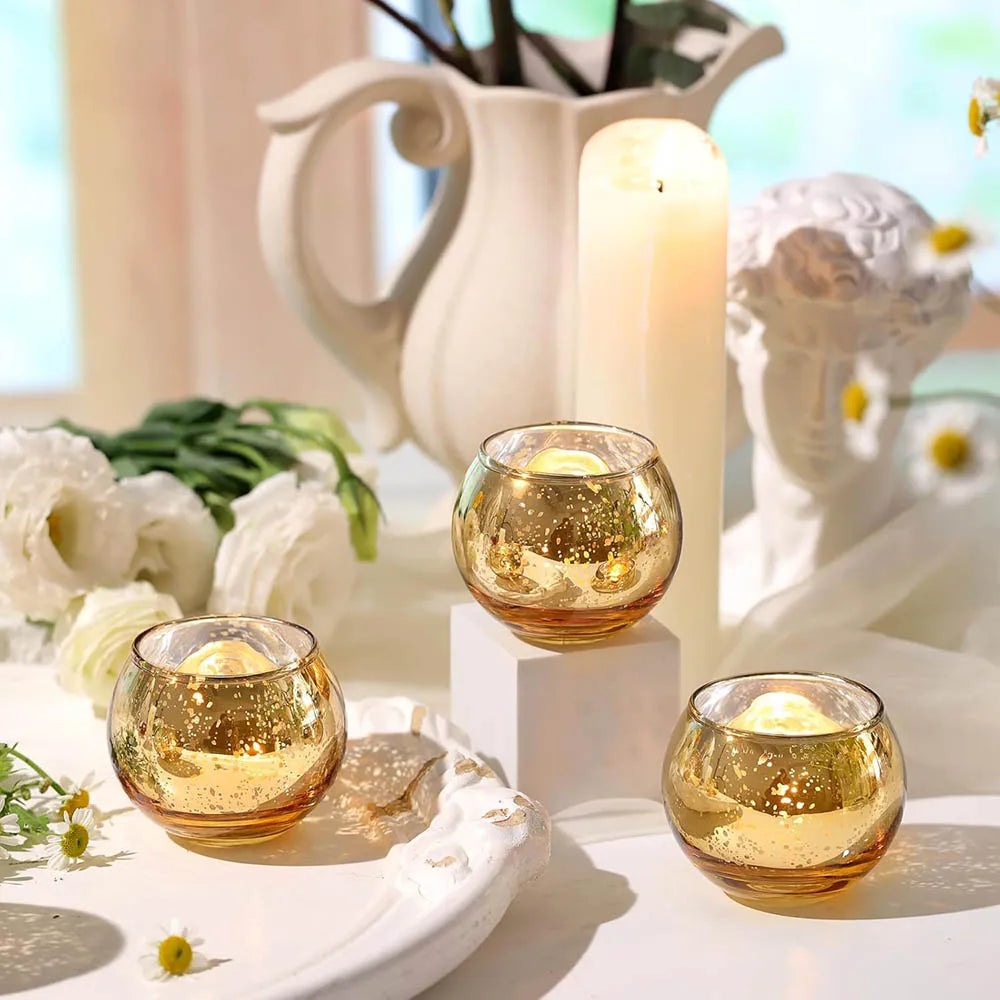 Mercury Glass Votive Holders, Gold Speckled Tealight Cups