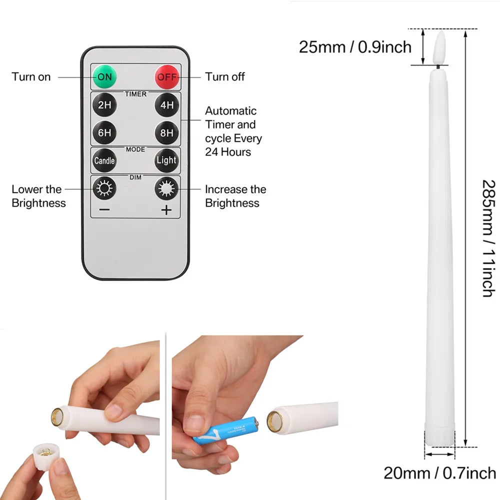 Flameless Taper Candles with Remote, Flickering LED Candlesticks (6 Pack)