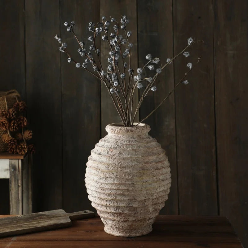 Rustic Clay Vase, Vintage Distressed Pottery Vase
